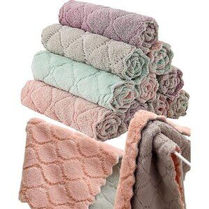12 Pack Colorful Kitchen Towels Quick Dry Washcloths, Coral Velvet Dishtowels‎